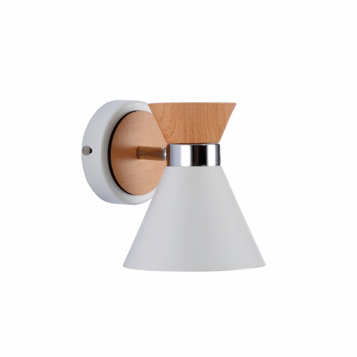 White Wood Metal Funnel Wall Light E14's main image.