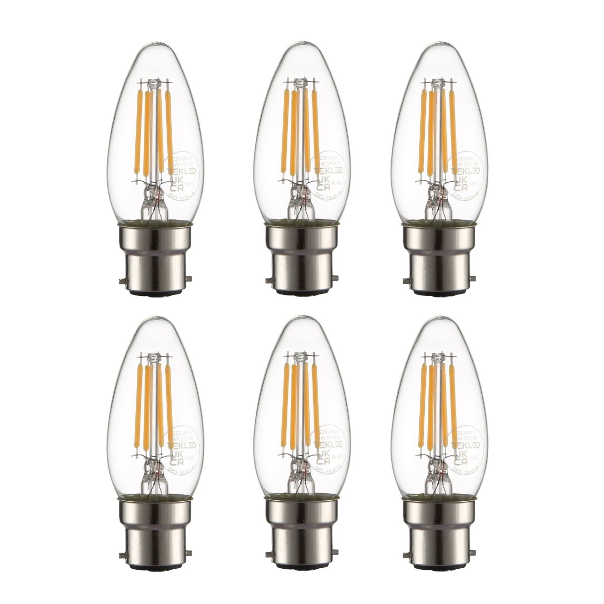 Main image of LED Filament Bulb C35 Candle B22 Bayonet Cap 4W 470lm Warm White 2700K Clear Pack of 6 | TEKLED 583-150616