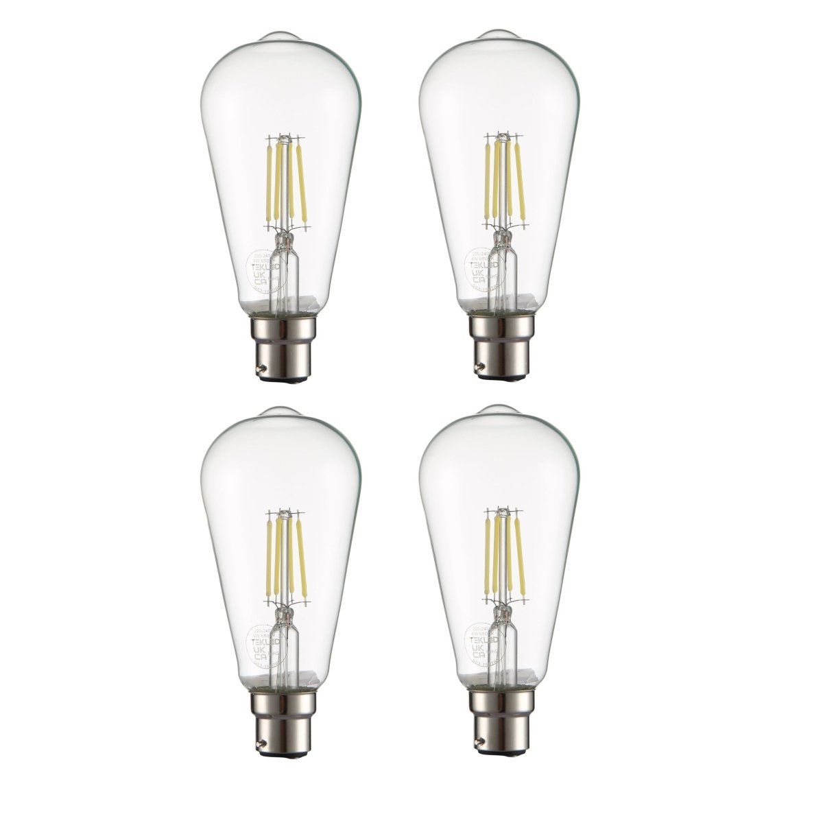 Main image of LED Filament Bulb ST64 Edison B22 Bayonet Cap 4W 470lm Cool Daylight 6500K Clear Pack of 4 | TEKLED 583-150285