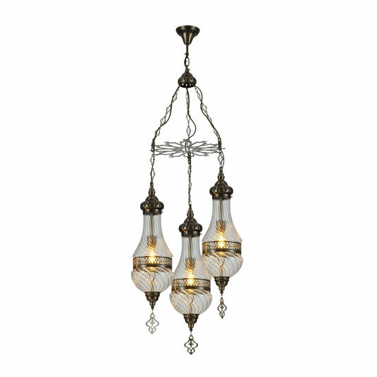 Main image of Moroccan Style Antique Brass and Clear Glass Ceiling Oriental Chandelier with 3xE27 | TEKLED 158-19555