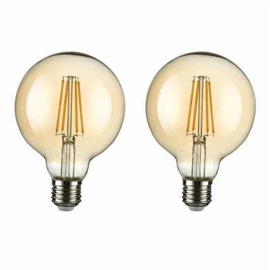 Main image of led dimmable filament bulb globe g95 e27 edison screw 6w 600lm warm white 2500k amber pack of 2