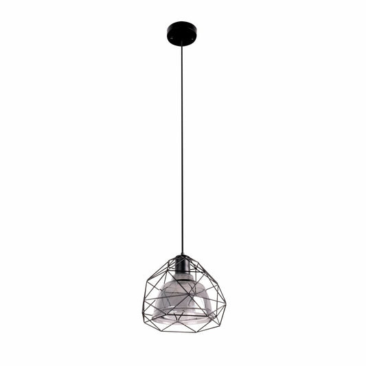 Main image of Smoky Glass Dome Black Metal Cage Pendant Light with E27 Fitting | TEKLED 156-19480