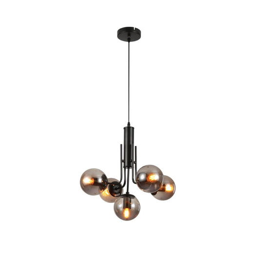 Main image of Smoky Globe Glass Black Body Pendant Chandelier Ceiling Light with 5xE27s | TEKLED 159-17412