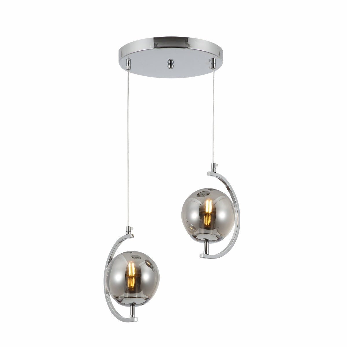 Main image of Smoky Globe Glass Crescent Chrome Metal Modern Ceiling Pendant Light 2xE27 | TEKLED 159-17800