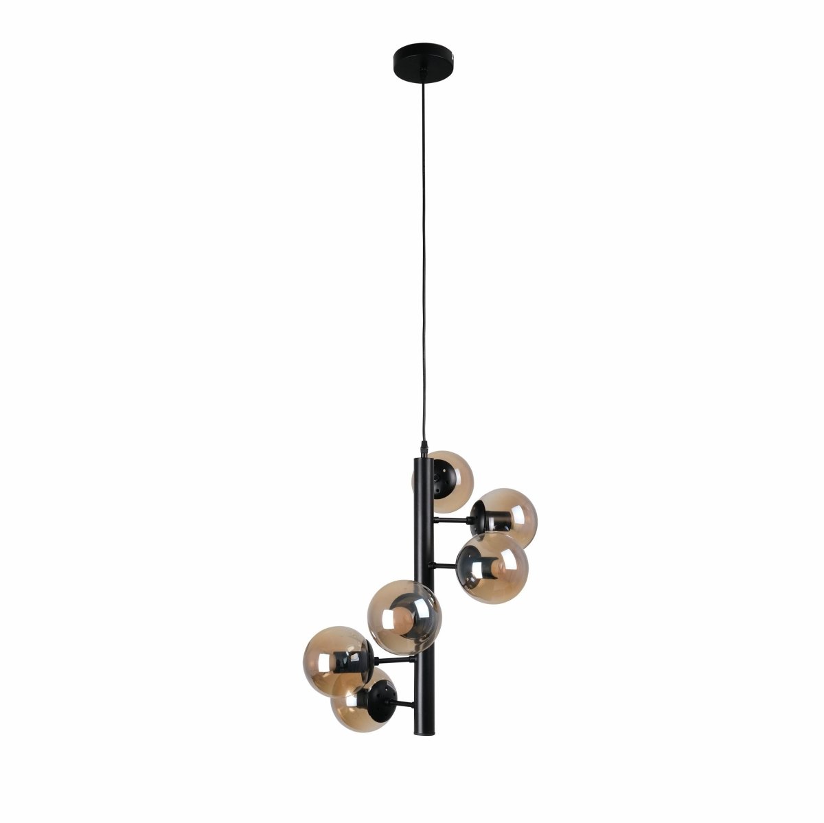 Main image of Spiral Amber Globe Glass Black Metal Body Modern Chandelier with 6xE27 Fittings | TEKLED 159-17402