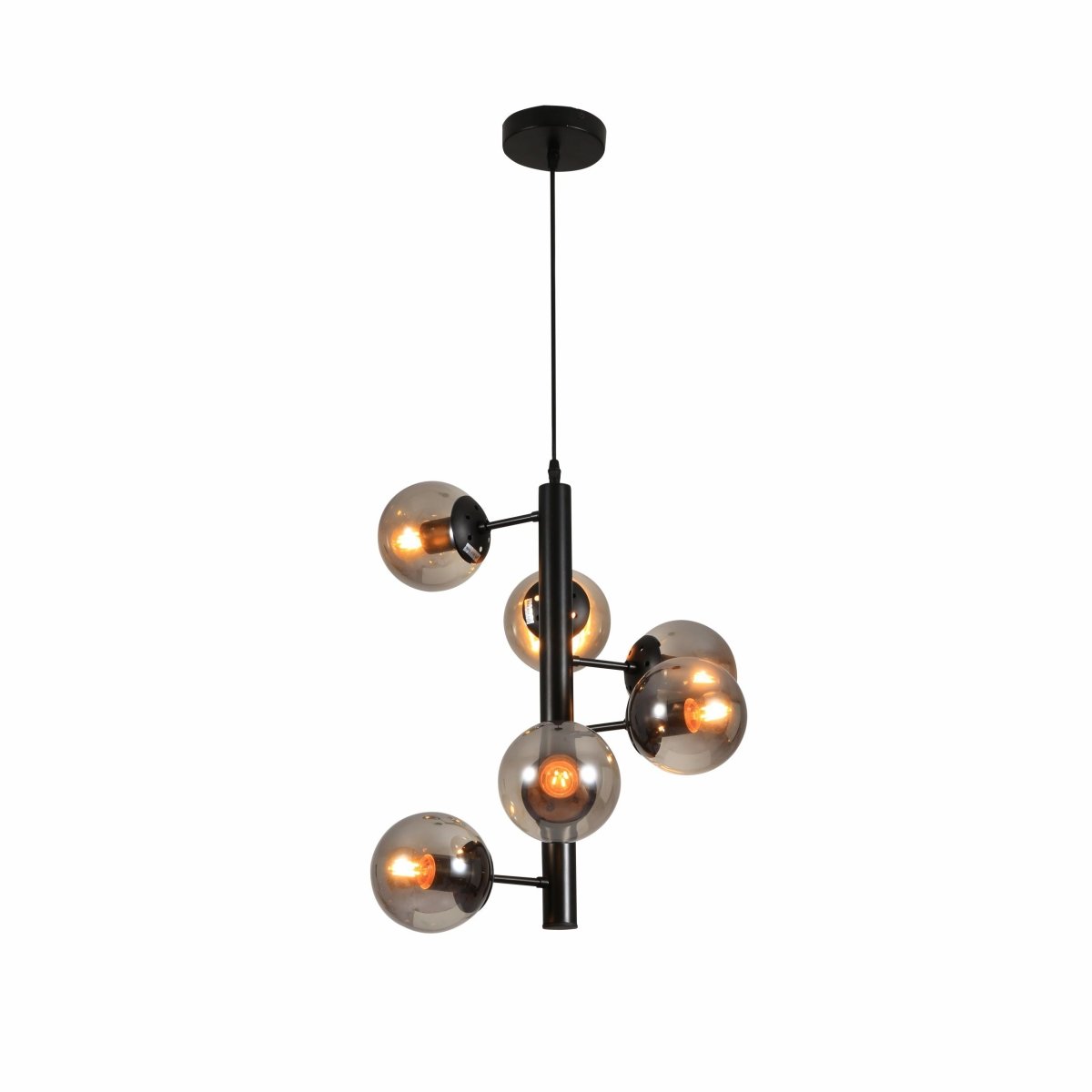 Main image of Spiral Smoky Globe Glass Black Metal Body Modern Sputnik Pendant Chandelier Light with 6xE27 Fittings | TEKLED 159-17404