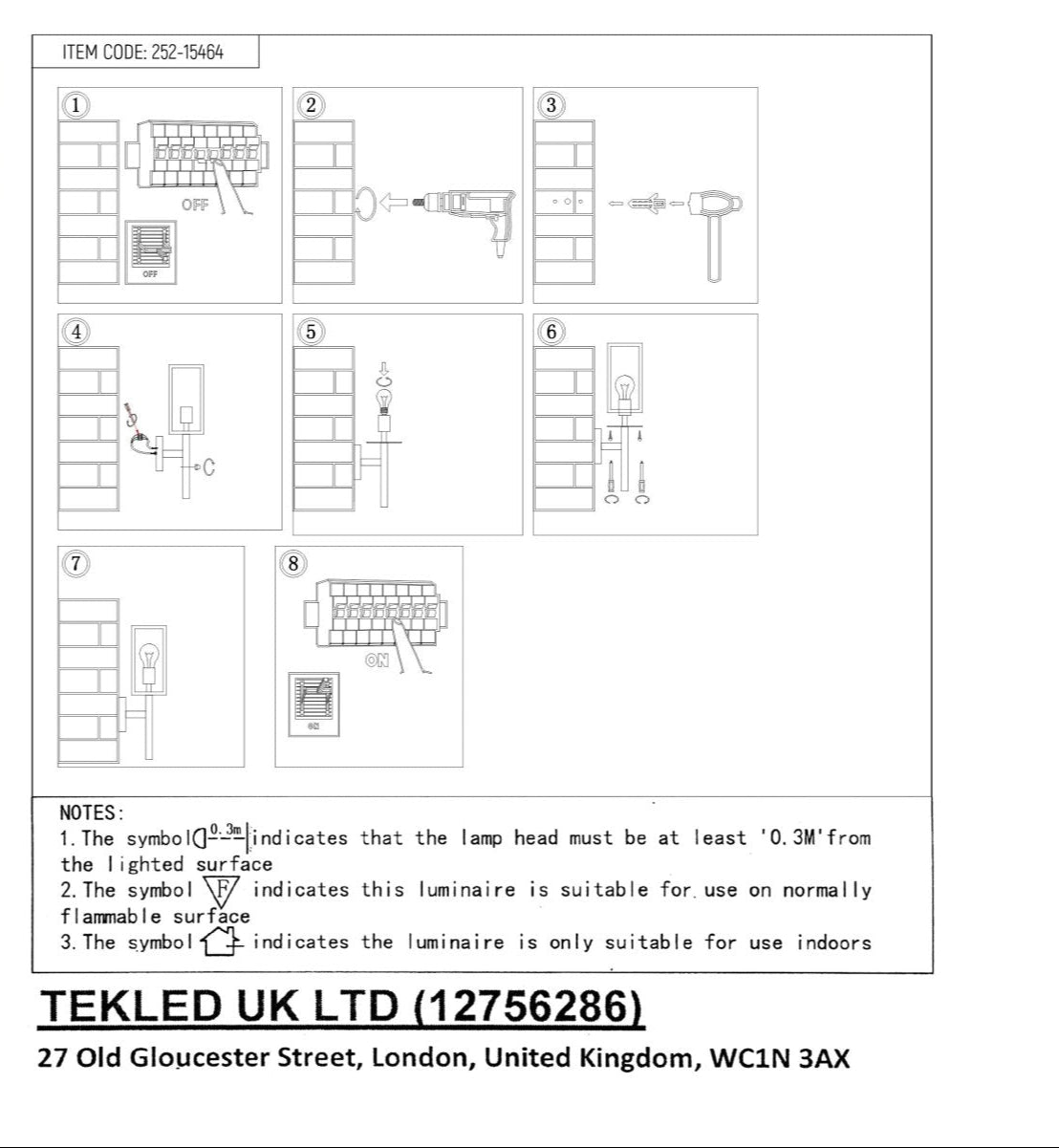 User manual for Cube Scone Wall Lamp Matt Black Clear Glass E27