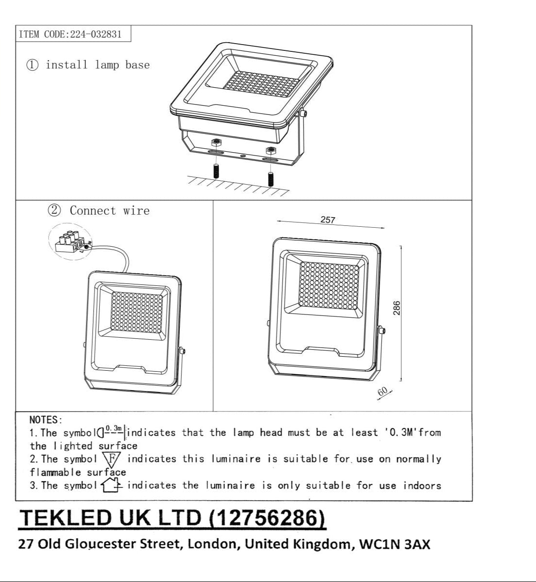 User manual for LED Floodlight SMD 3030 Uk 100W Cool White 4000K IP65