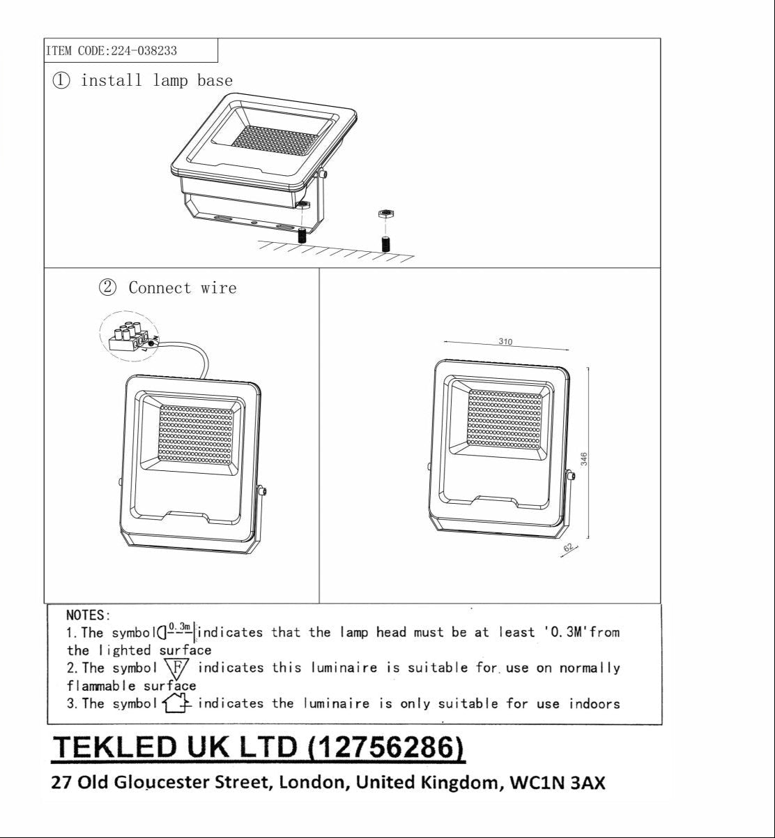 User manual for LED Floodlight SMD 3030 Uk 150W Cool White 4000K IP65