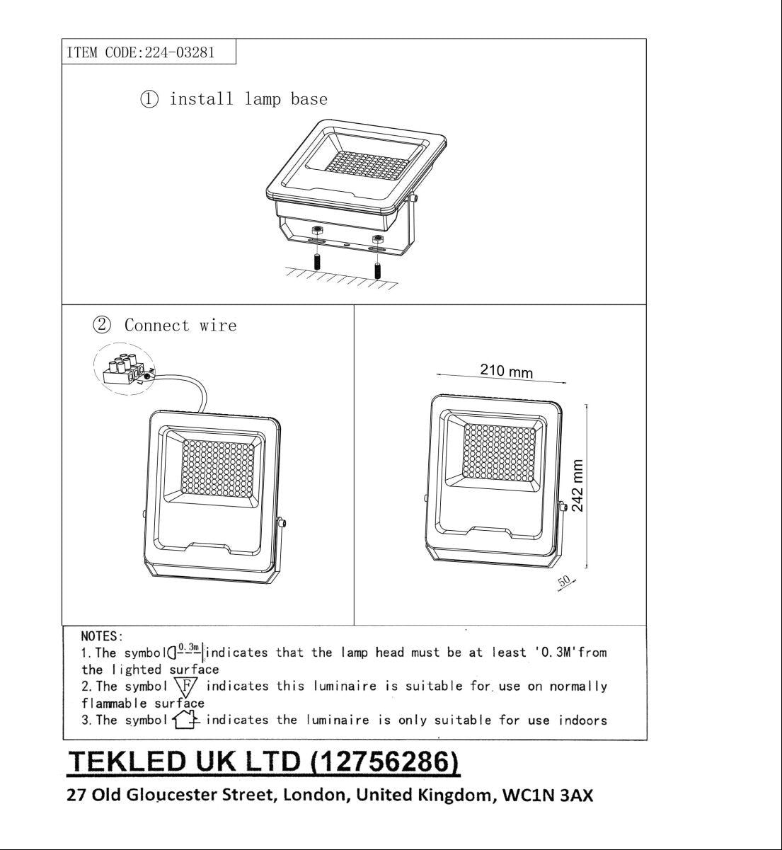 User manual for LED Floodlight SMD 3030 Uk 50W Cool White 4000K IP65