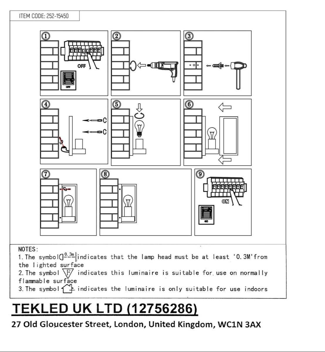 User manual for Modern Lantern Cuboid Wall Lamp Upward Base Grey&White Clear Glass E27