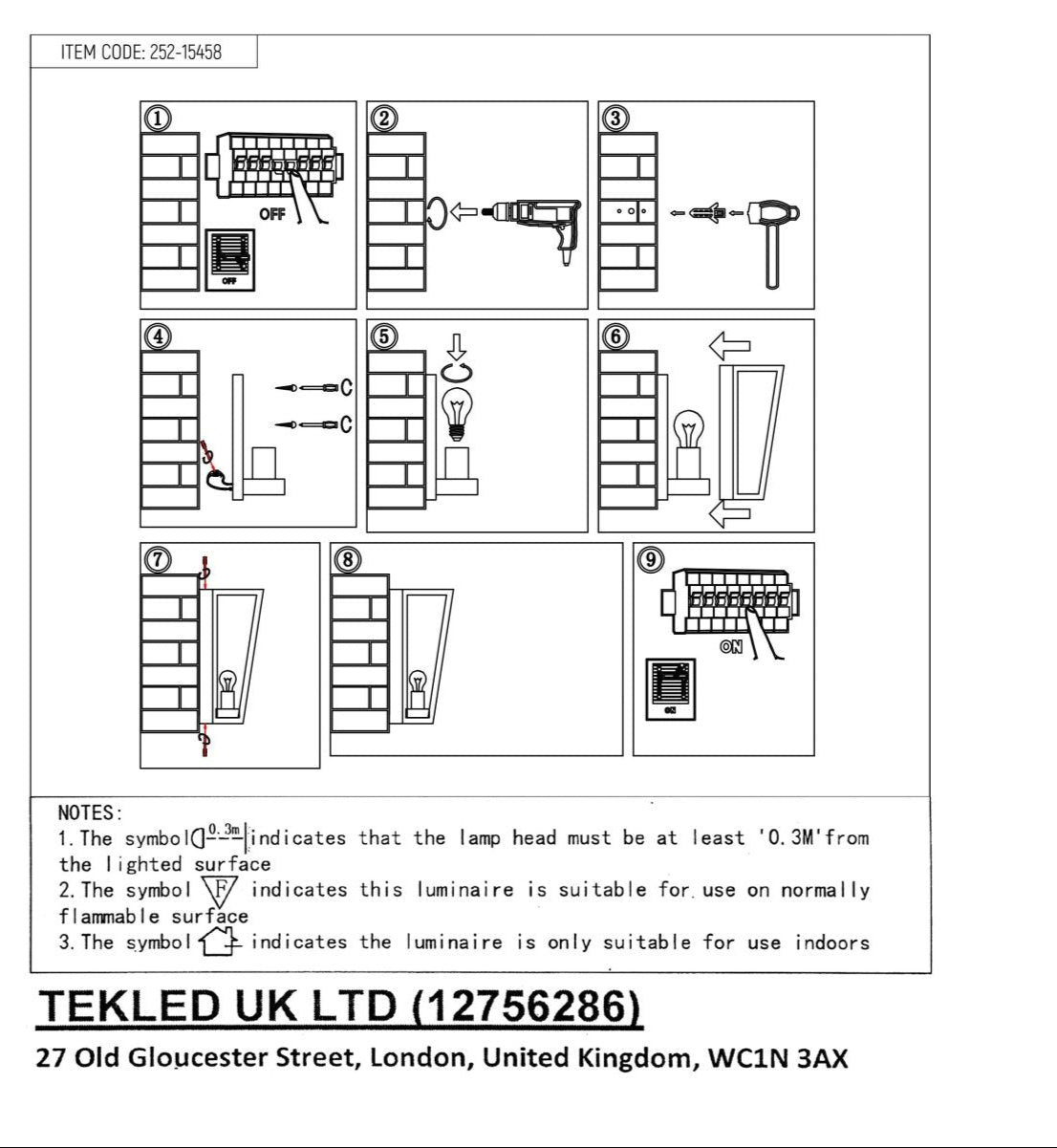 User manual for Modern Lantern Trapezium Cuboid Wall Lamp Upward Base Matt Black&White Clear Glass E27