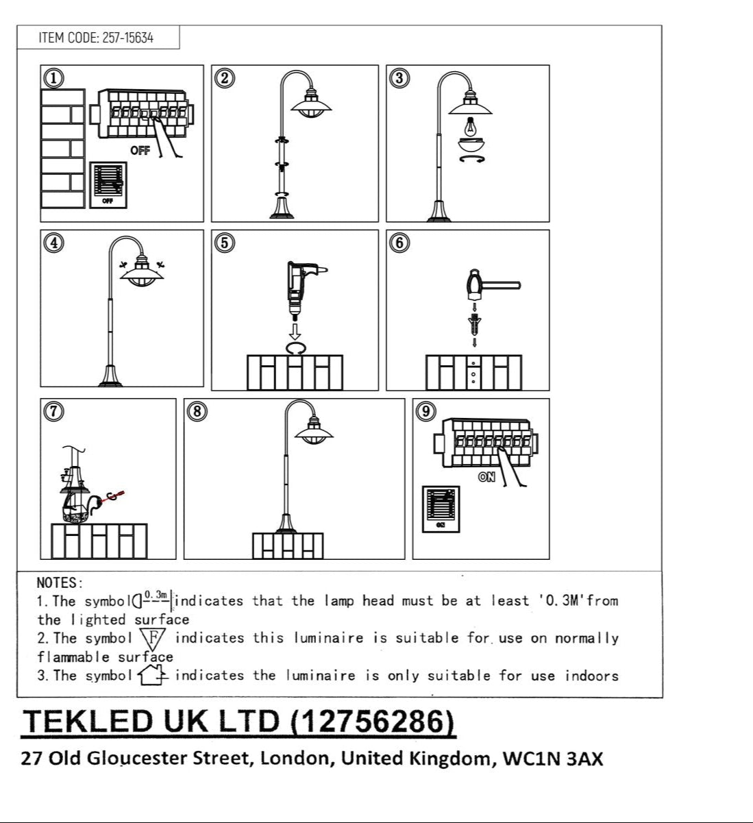 User manual for Sunflower Bollard Lawn Lamp Matt Black Clear Glass E27