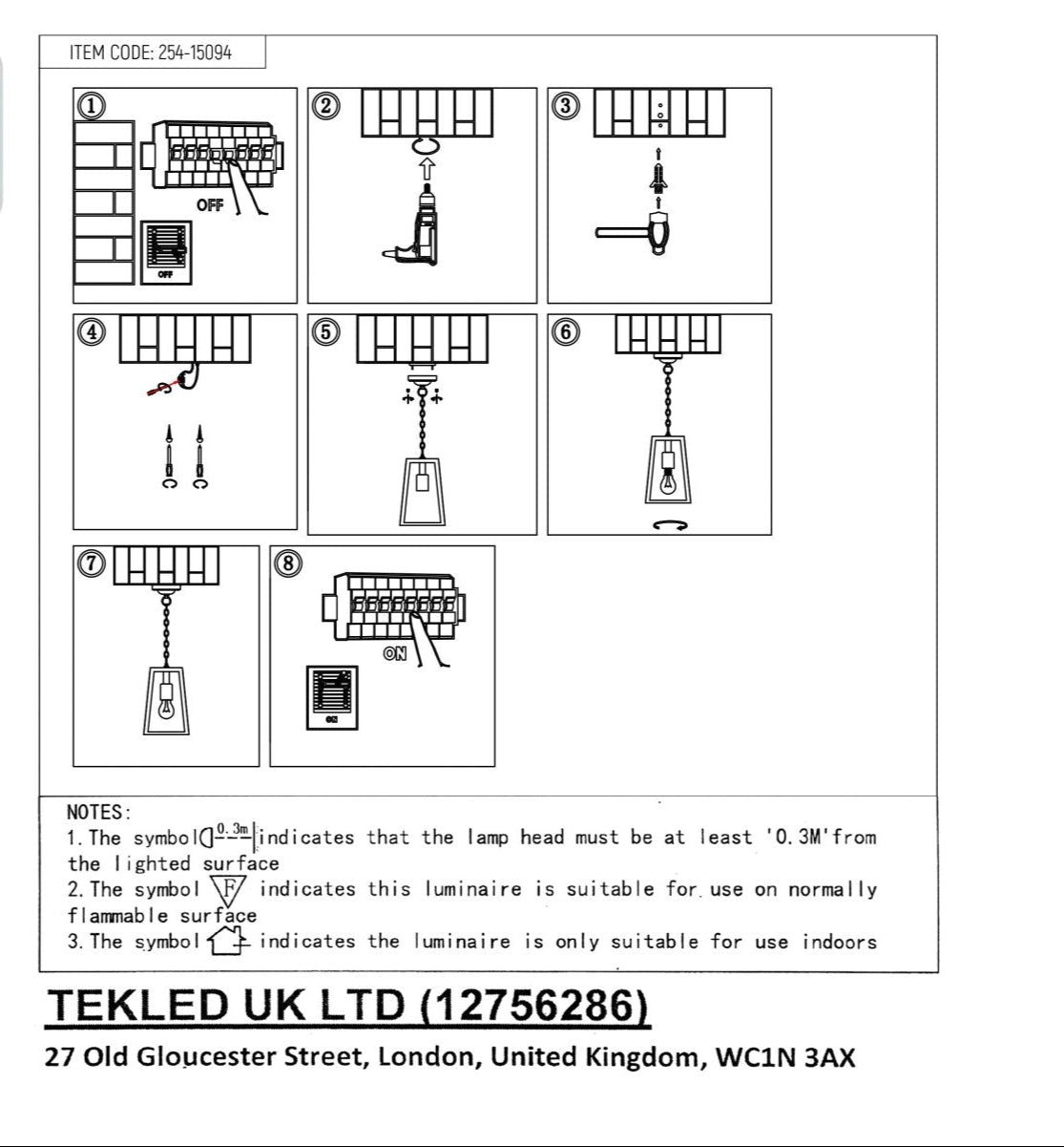 User manual for Trapezoidal Pendant Ceiling Lamp Matt Black Clear Glass E27