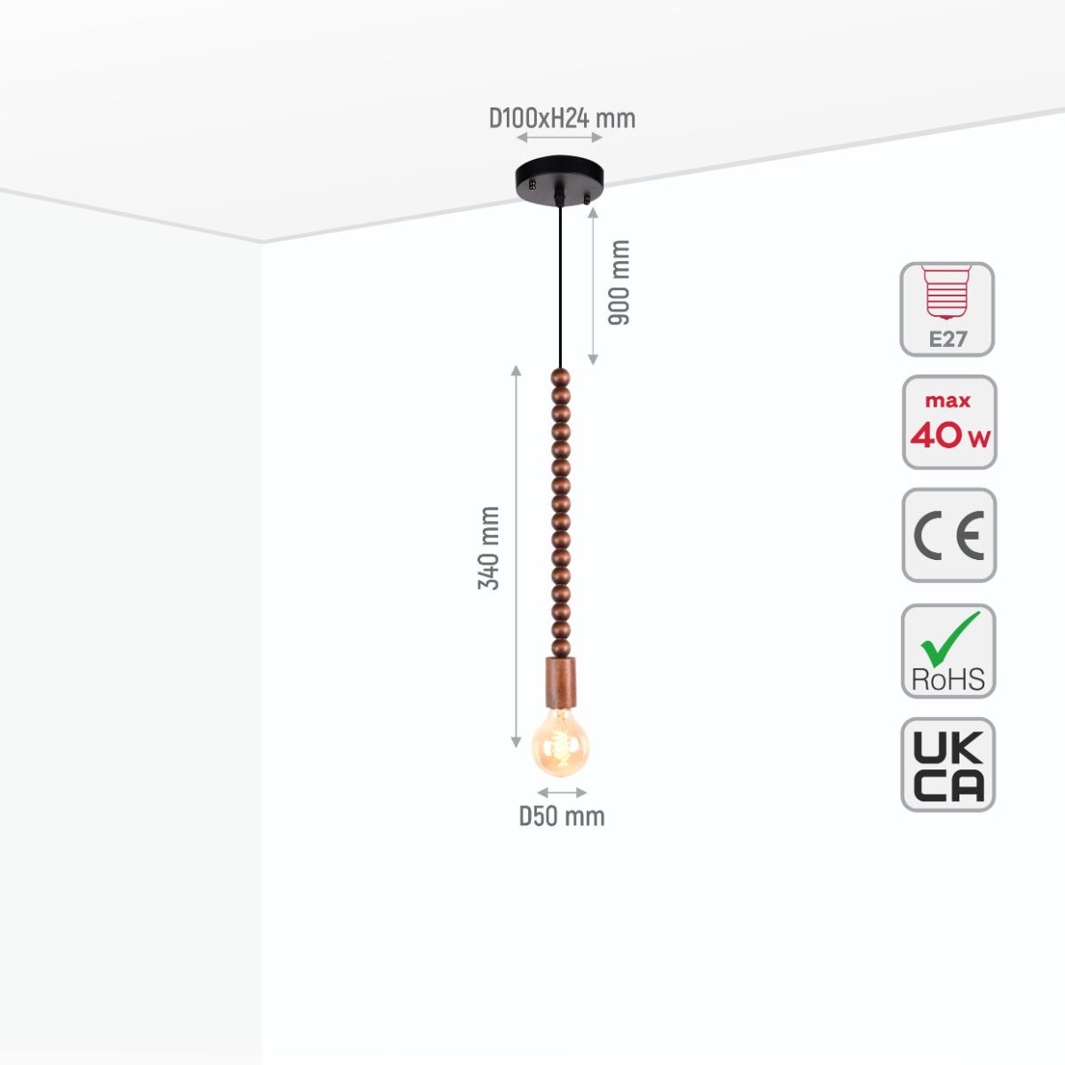 Size and specs of Stone Balance Wood Marble Stack Pendant Ceiling Light with E27 | TEKLED 150-17902