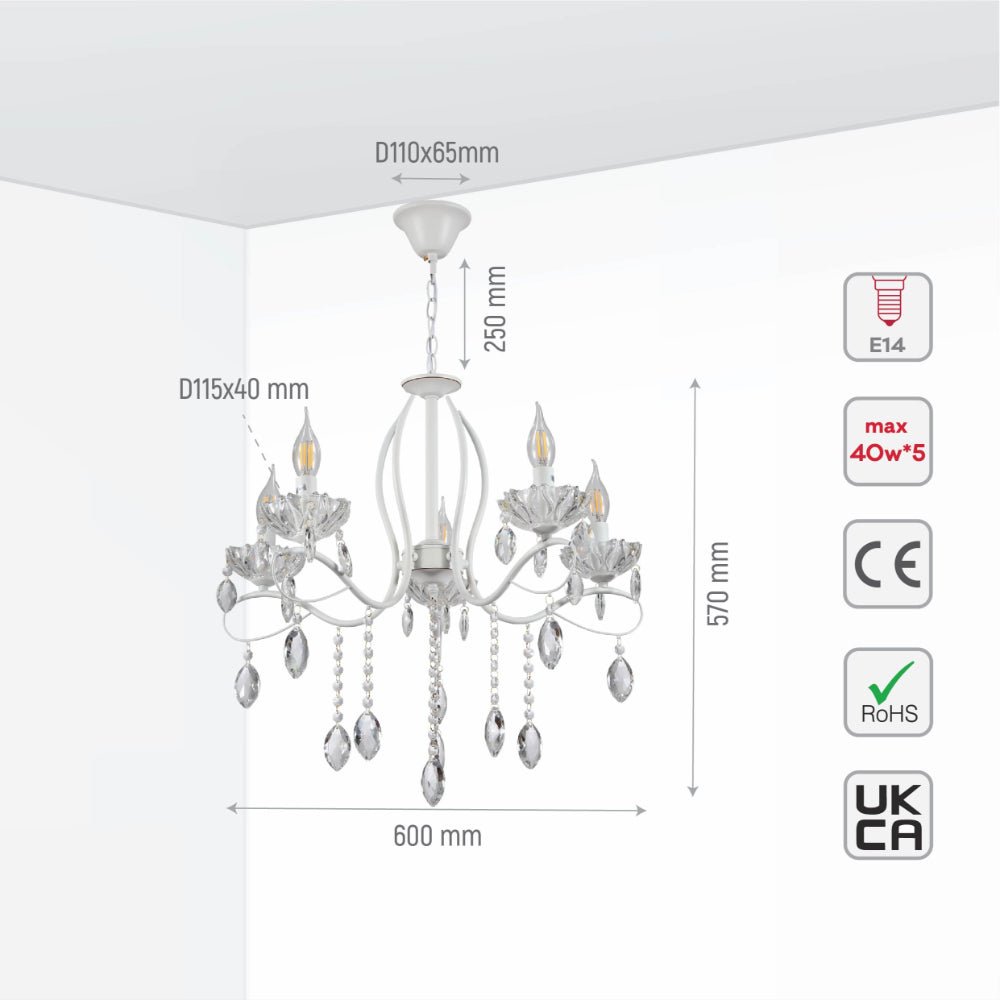 Size and specs of Tabitha Mediterranean Elegant Transitional Elizabeth Style Crystal Chandelier Ceiling Light E14 | TEKLED 159-17706