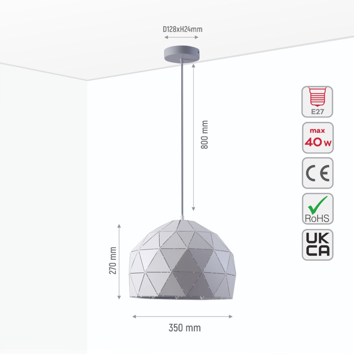 Size of Main image of White Metal Laser Cut Dome Pendant Ceiling Light Large with E27 | TEKLED 150-18114