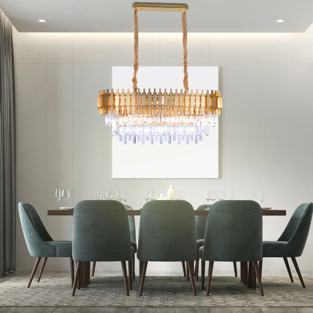 Interior use of Metropolitan Square Beam Design Tiered Crystal Modern Chandelier Ceiling Light | TEKLED 159-17904