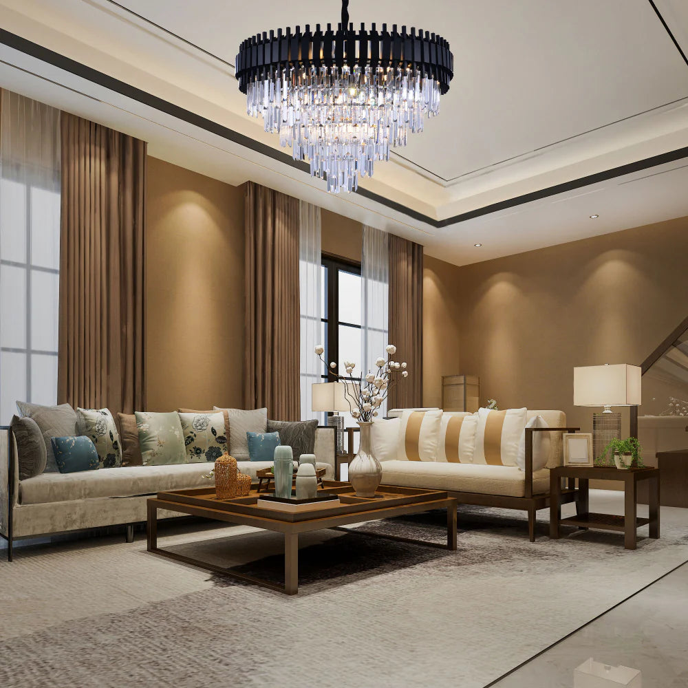 Interior use of Metropolitan Square Beam Design Tiered Crystal Modern Chandelier Ceiling Light | TEKLED 159-18044