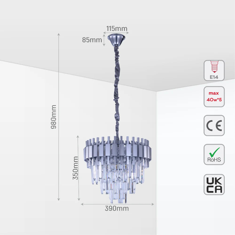 Size and tech specs of Metropolitan Square Beam Design Tiered Crystal Modern Chandelier Ceiling Light | TEKLED 159-18034