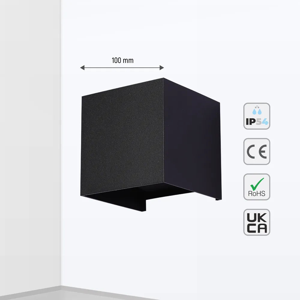 Size and technical specs of the Modern Cube LED Wall Light, Dual Beam IP54, 2x3W 3000K Warm White Outdoor & Indoor Lighting-183-03292