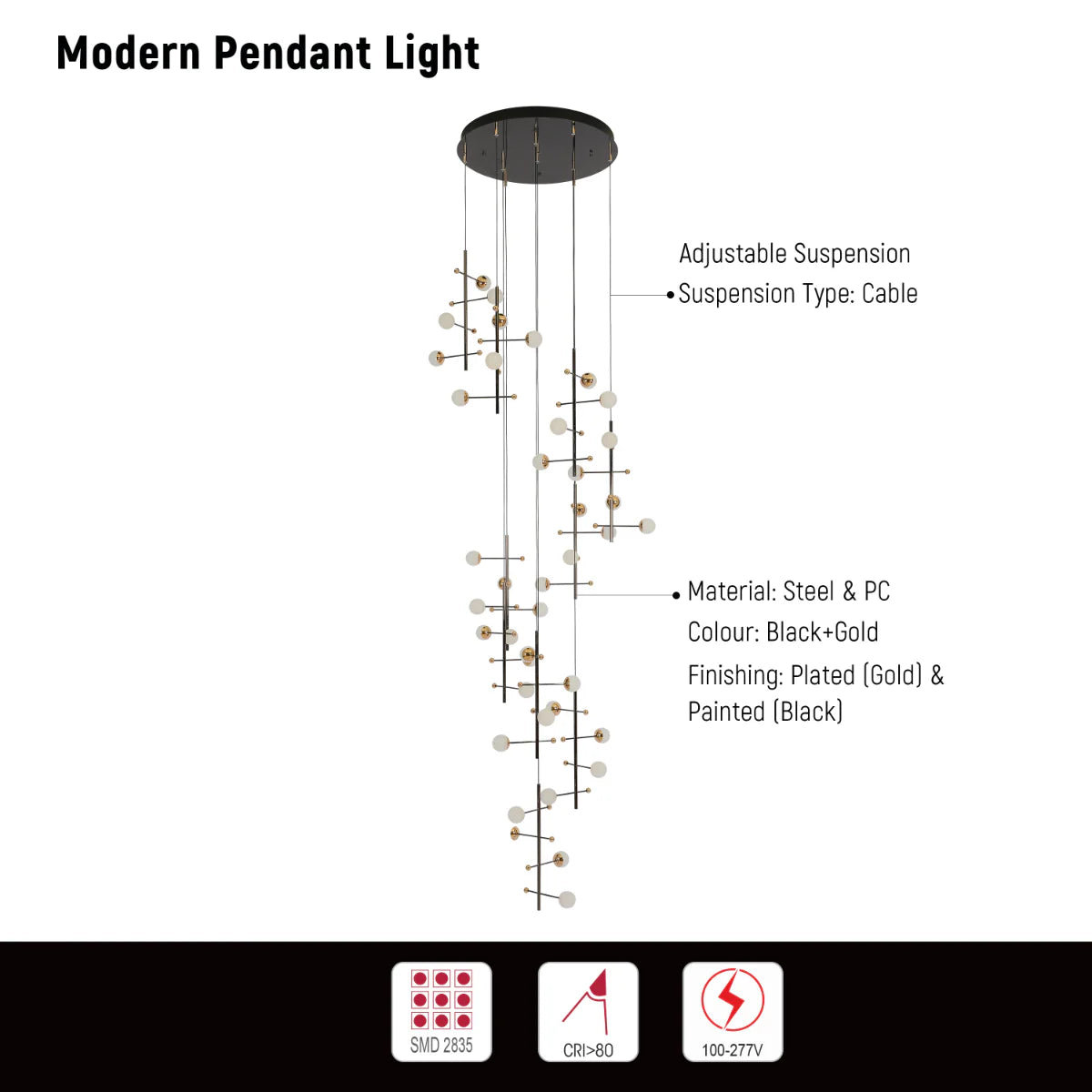 Close shots of Modern Spacious Chandelier Ceiling Light Gold  159-18156