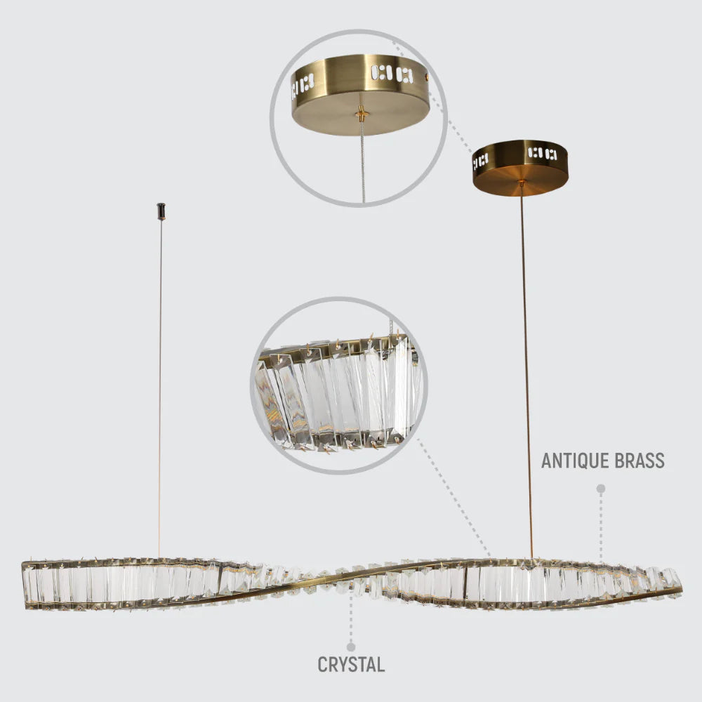 Modern Wave Chandelier with Crystal Accents and Antique Brass Finish, Modern Ceiling Light, TEKLED 6