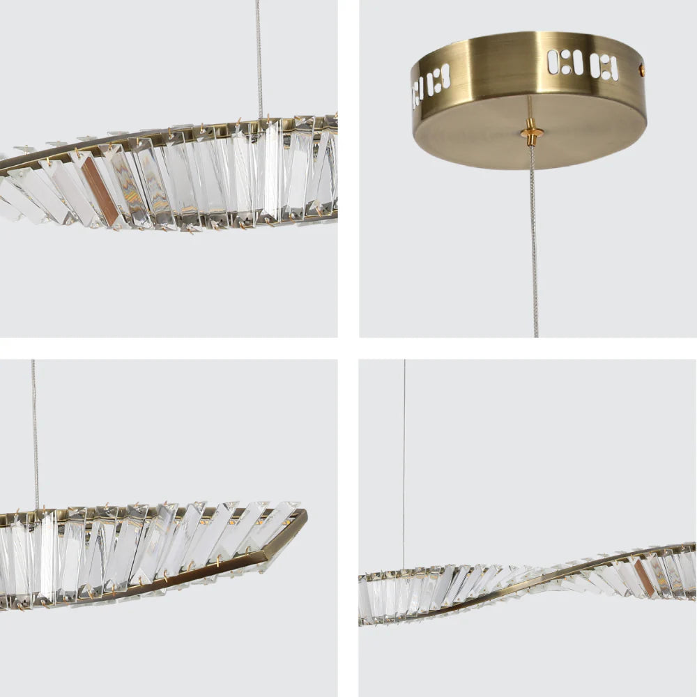 Modern Wave Chandelier with Crystal Accents and Antique Brass Finish, Modern Ceiling Light, TEKLED 7