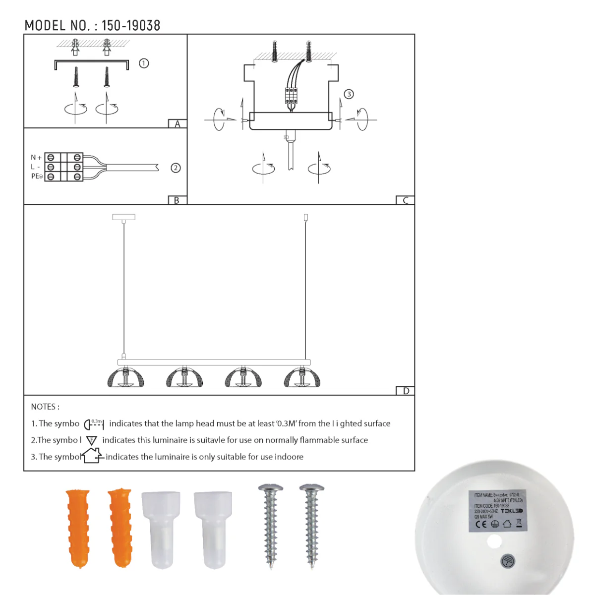 Technical specs of Modern White Mesh Cage Dome Chandelier with G9 Bulbs - 950mm 150-19038