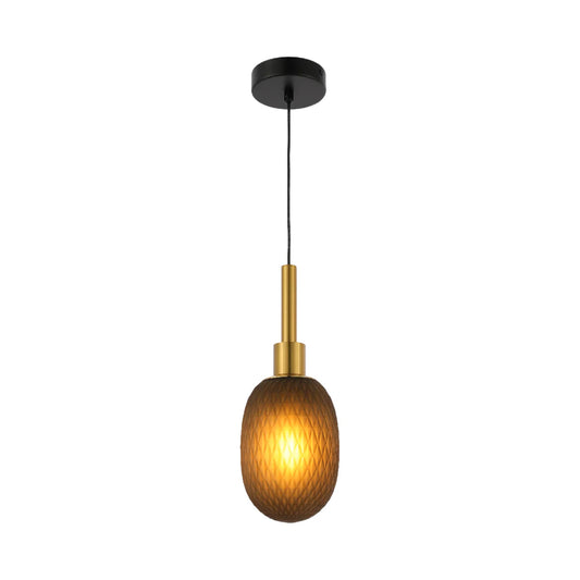 Main image of Opalescent Ellipsoid Pendant Light with Gold Detail 150-19016