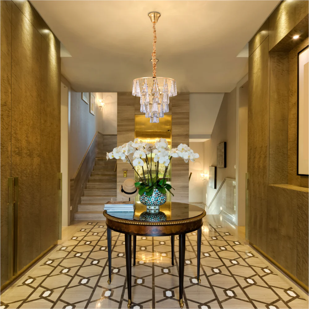 Interior application of Opulent Gold Chandelier Ceiling Light with Triangular Crystal Elegance | TEKLED 159-17912