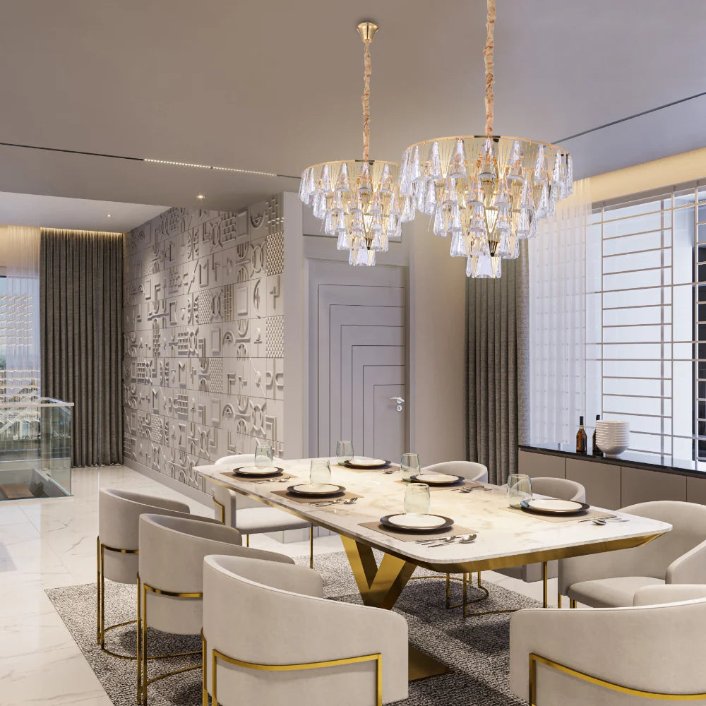 Interior application of Opulent Gold Chandelier Ceiling Light with Triangular Crystal Elegance | TEKLED 159-17914