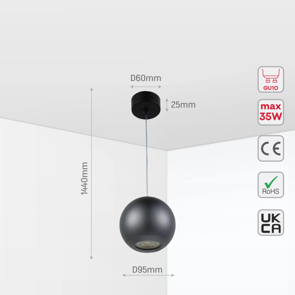 Orb Pendant Downlight GU10 Grey, Pendant Downlight, TEKLED 13