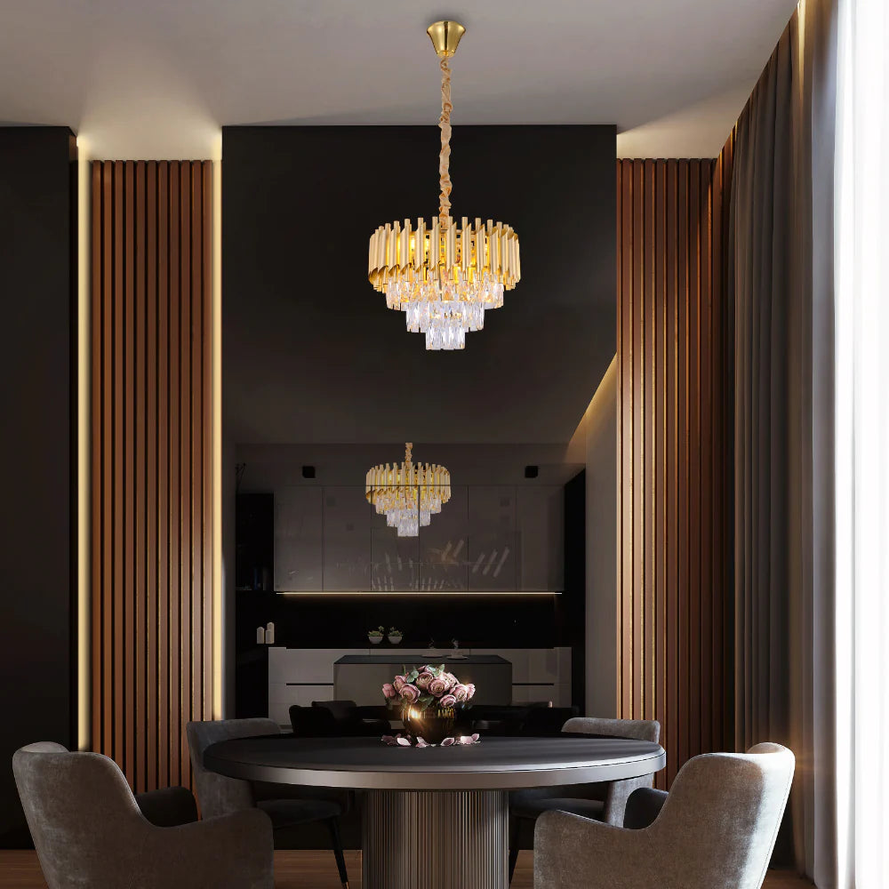 Interior application of Orbit Glow Design Tiered Crystal Modern Chandelier Ceiling Light | TEKLED 159-17890