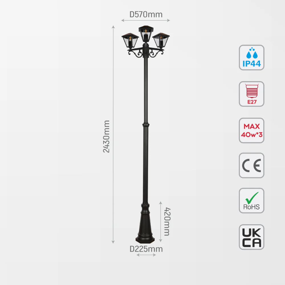 Paravento Outdoor Garden Pathway Lamp Post Top 3 Light Black 5