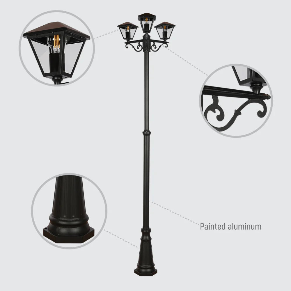 Paravento Outdoor Garden Pathway Lamp Post Top 3 Light Black 6