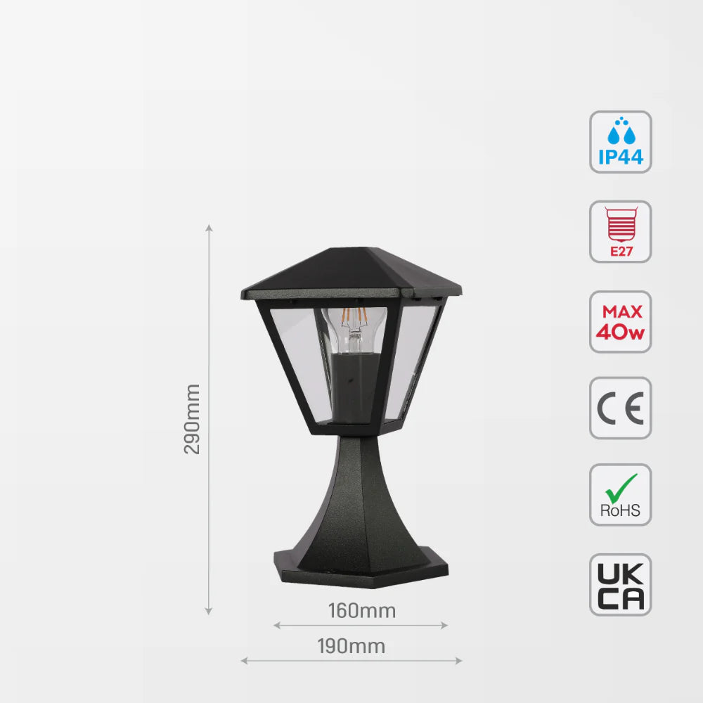 Paravento Outdoor Pedestal Pillar Lantern Light E27 Black 5