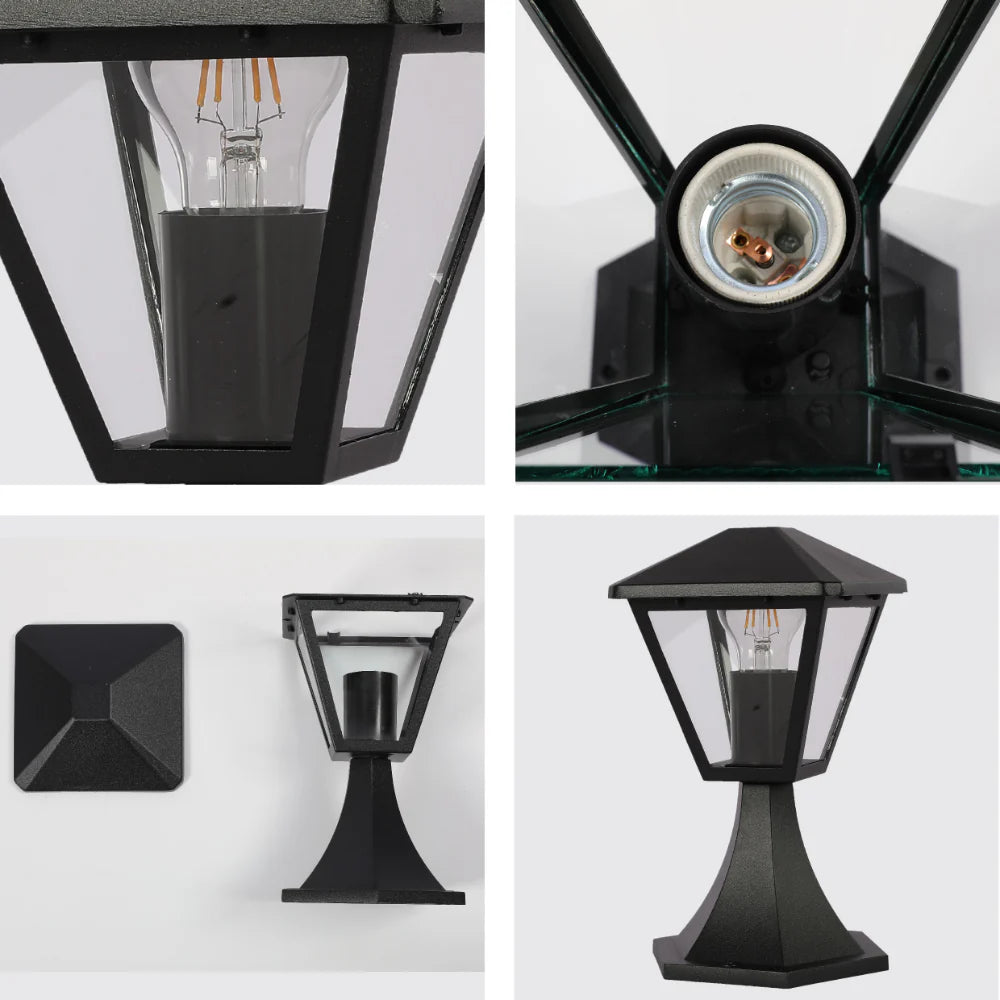 Paravento Outdoor Pedestal Pillar Lantern Light E27 Black 7