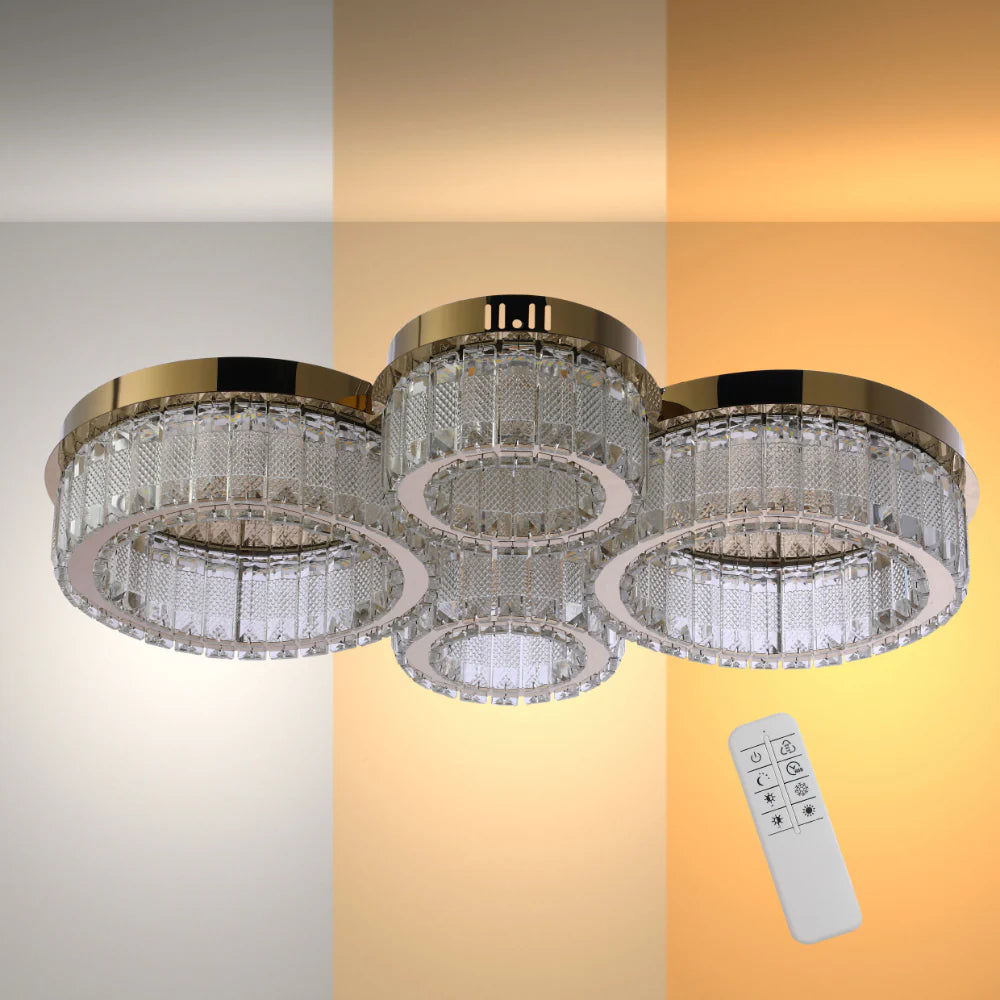 Quadruple-ring Crystal Flush Ceiling Chandelier Light with Remote Control 3 Colour 1