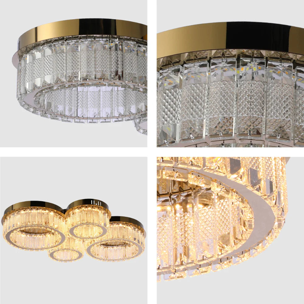 Quadruple-ring Crystal Flush Ceiling Chandelier Light with Remote Control 3 Colour 7