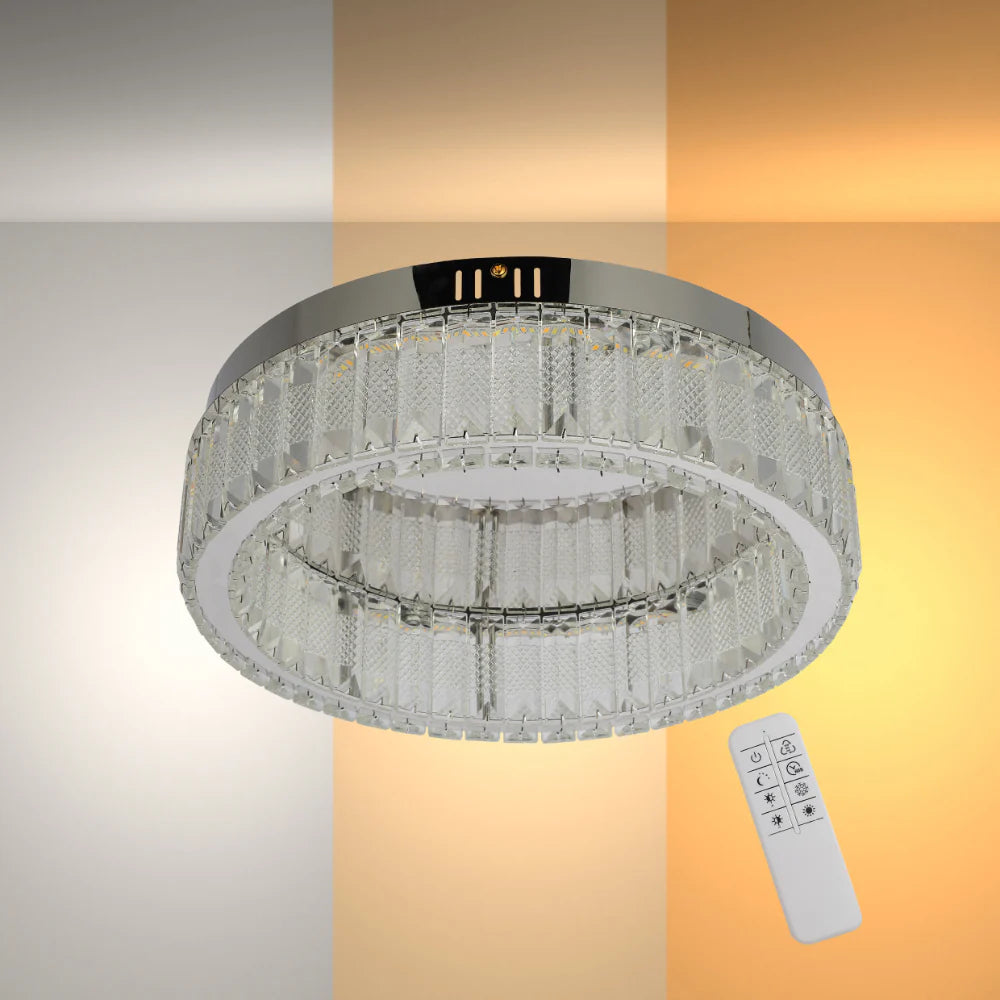 Ring Crystal Chrome Flush Ceiling Chandelier Light with Remote Control 3 Colour 1