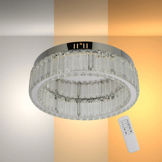 Ring Crystal Chrome Flush Ceiling Chandelier Light with Remote Control 3 Colour 1