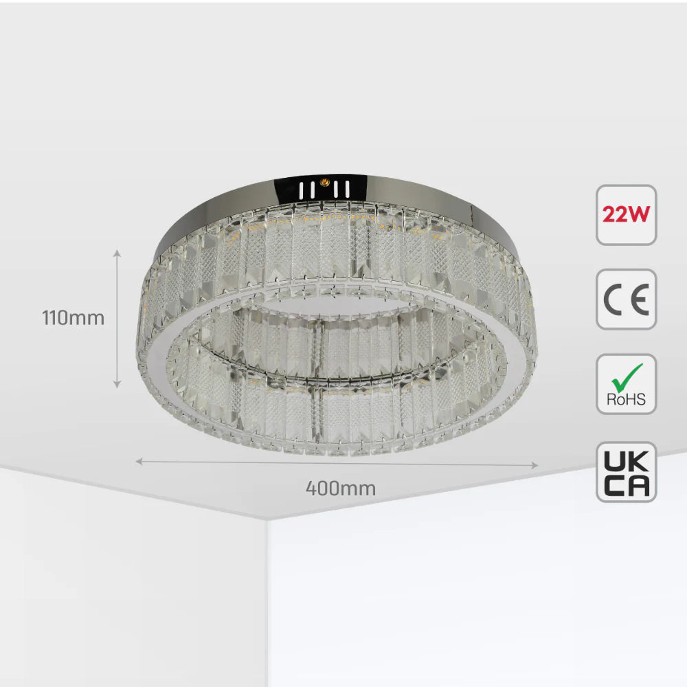 Ring Crystal Chrome Flush Ceiling Chandelier Light with Remote Control 3 Colour 9