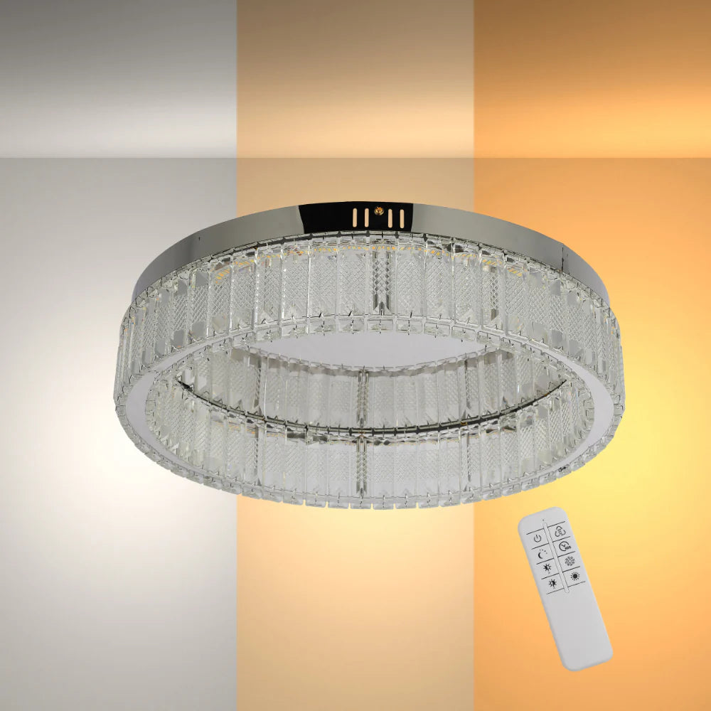 Ring Crystal Chrome Flush Ceiling Chandelier Light with Remote Control 3 Colour 2