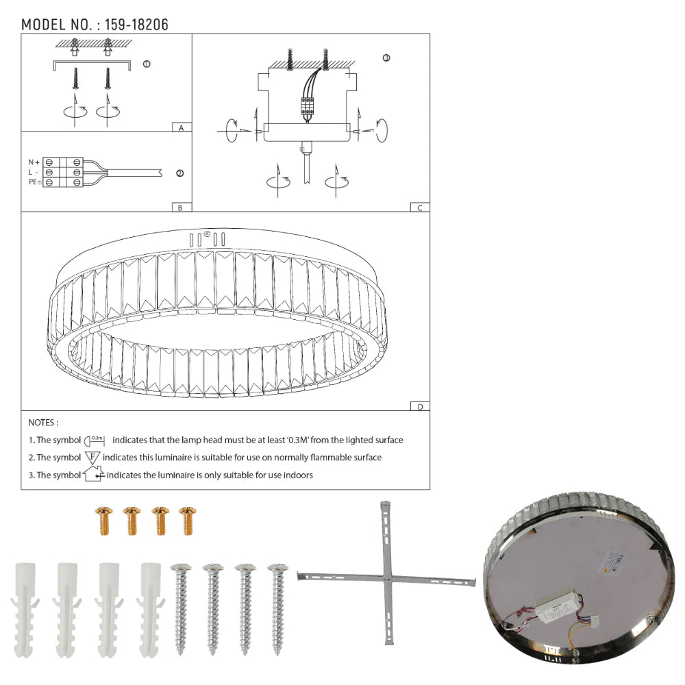 Ring Crystal Chrome Flush Ceiling Chandelier Light with Remote Control 3 Colour 16