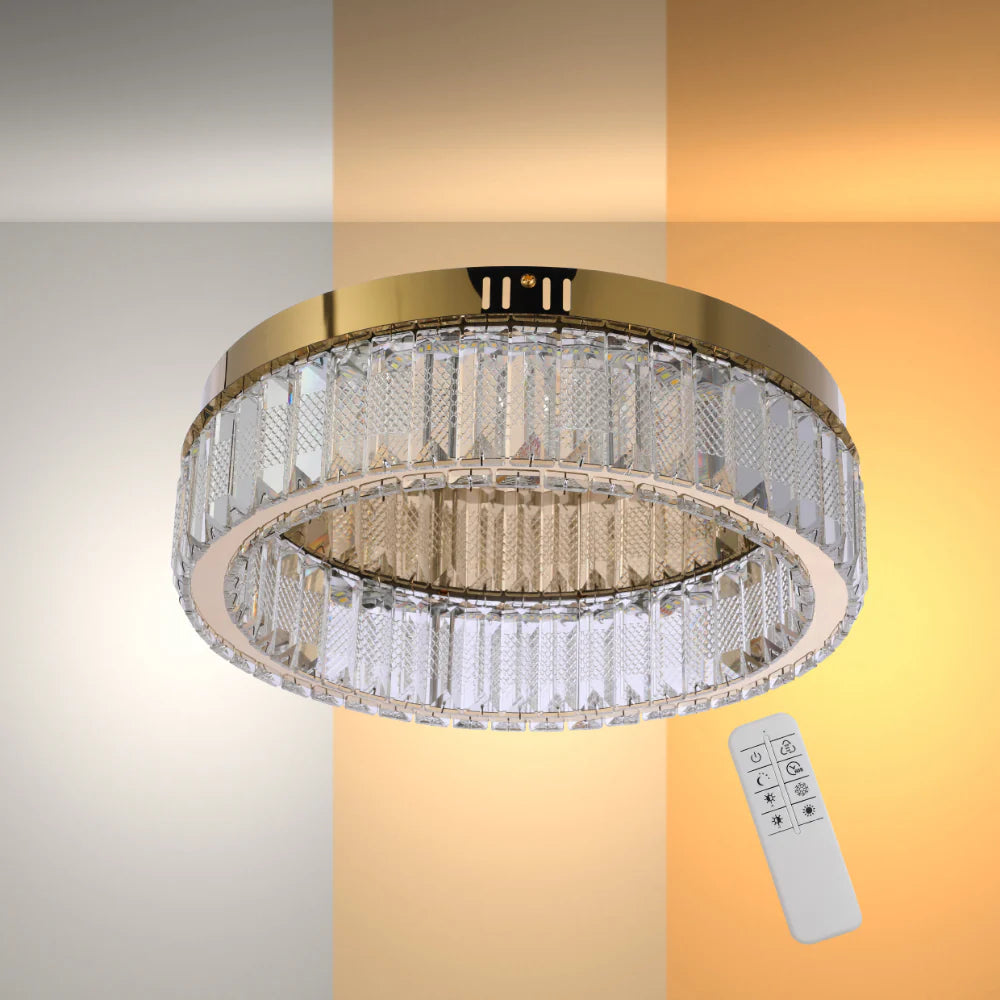 Ring Crystal Gold Flush Ceiling Chandelier Light with Remote Control 3 Colour 1