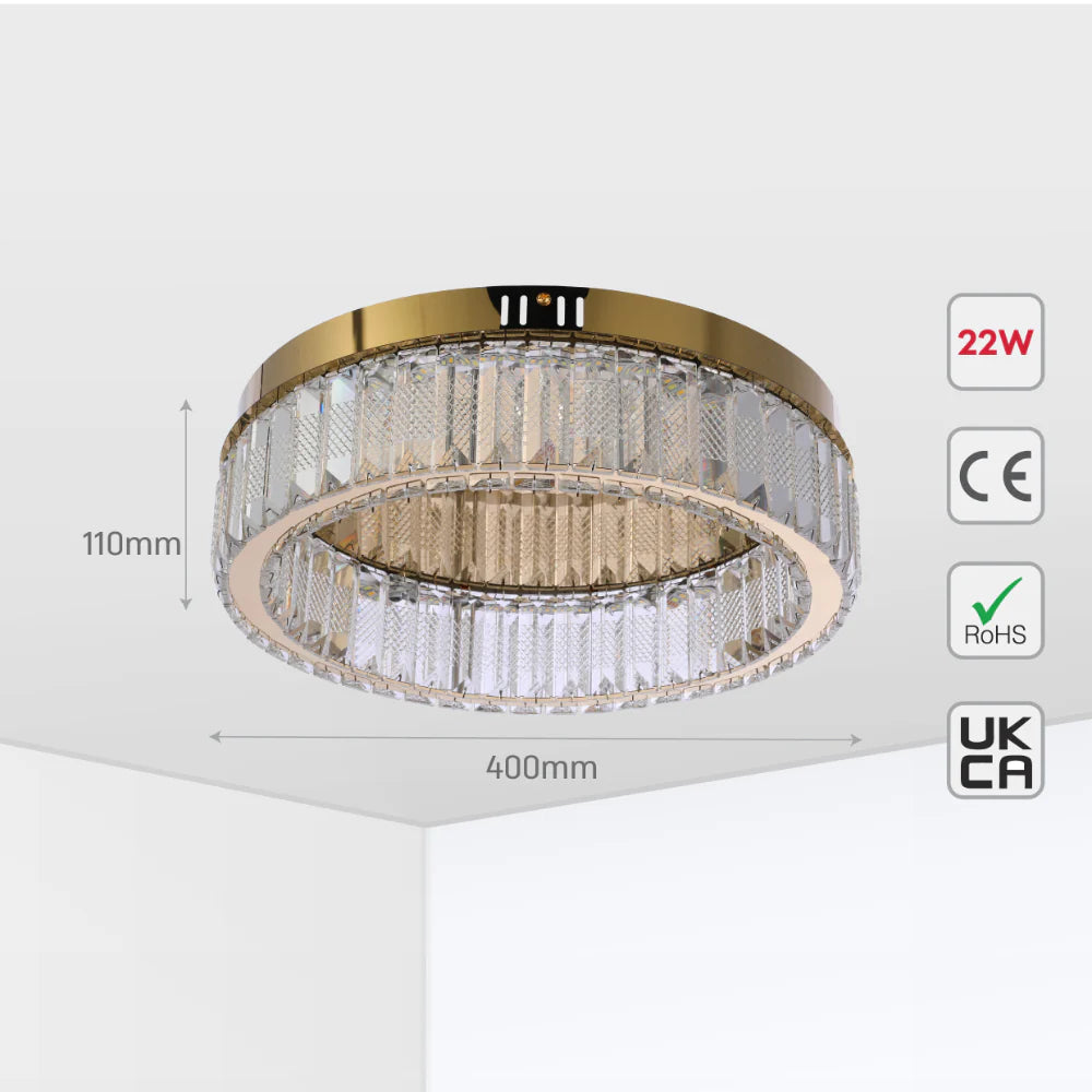 Ring Crystal Gold Flush Ceiling Chandelier Light with Remote Control 3 Colour 9