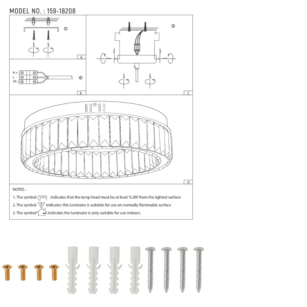 Ring Crystal Gold Flush Ceiling Chandelier Light with Remote Control 3 Colour 15