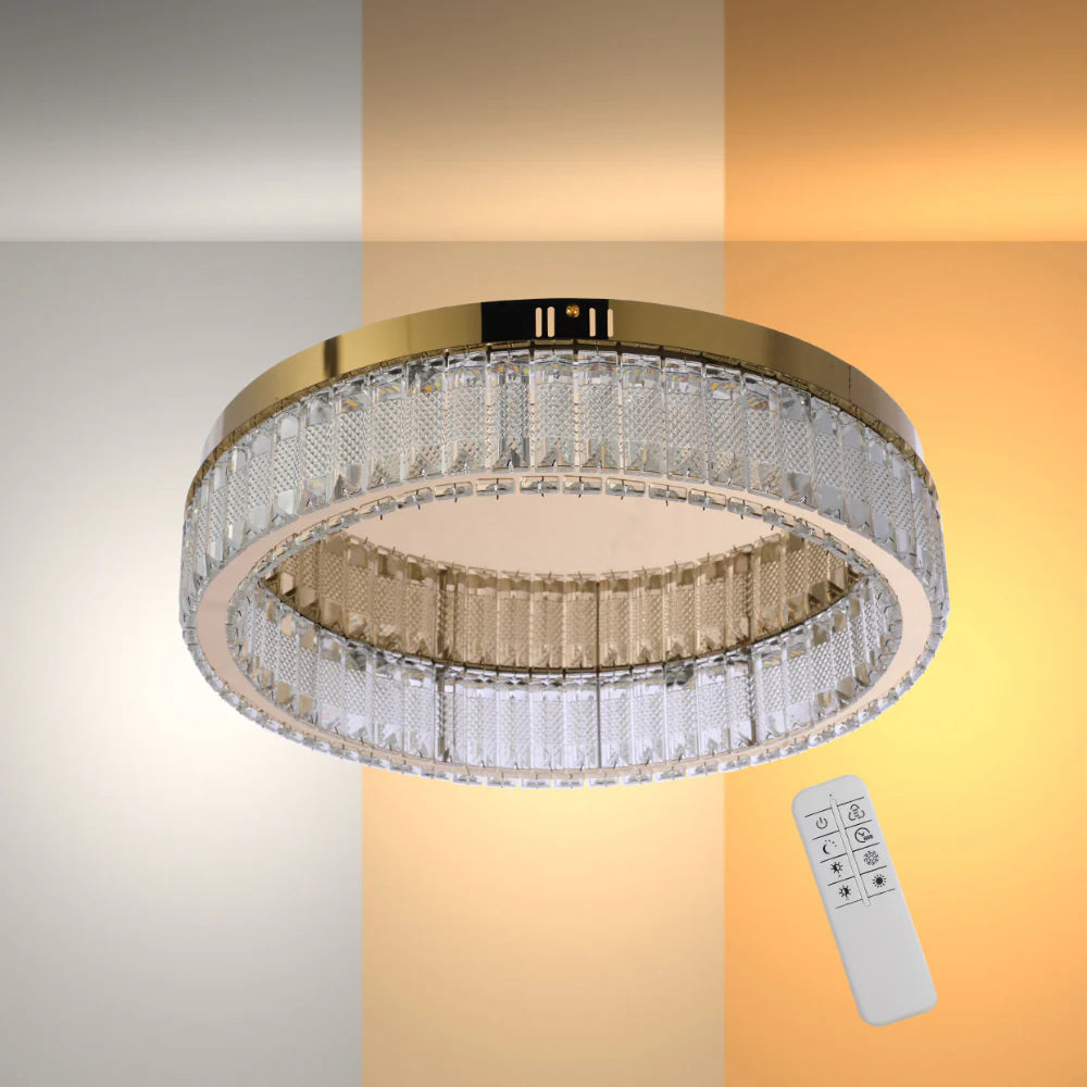 Ring Crystal Gold Flush Ceiling Chandelier Light with Remote Control 3 Colour 2