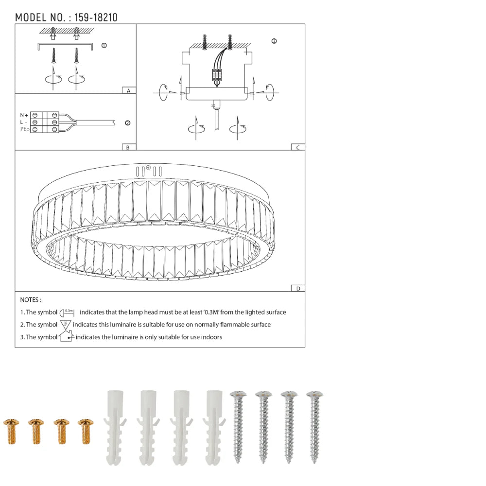 Ring Crystal Gold Flush Ceiling Chandelier Light with Remote Control 3 Colour 16